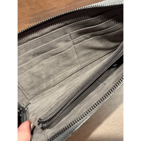 Vegan Metallic Silver Wristlet Wallet Chain Detail & Multiple Compartments - Picture 5 of 10